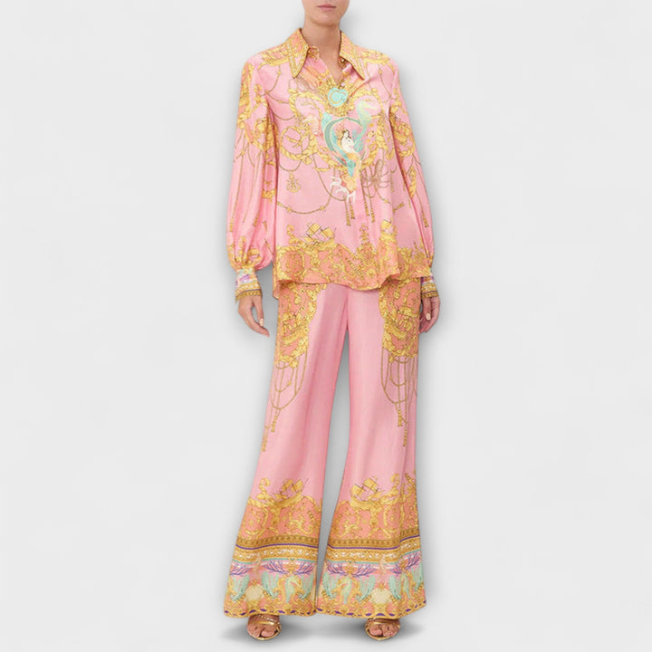 Sage - Conjunto de Camisa Relaxada de Sereia e Calças com Cintura Elástica